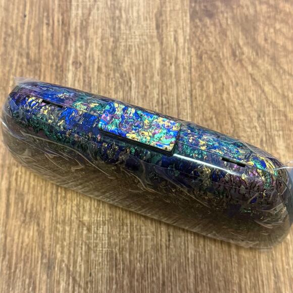 Peeptoe Evening Acrylic Multicolored Marble Clutch Purse with Crossbody Strap - Picture 6 of 9